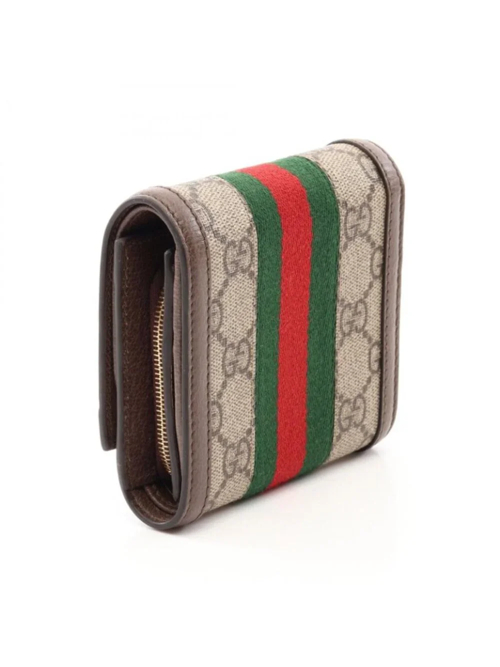 Gucci Bifold Wallet Ophidia GG Sherry Line Beige Brown Green Leather